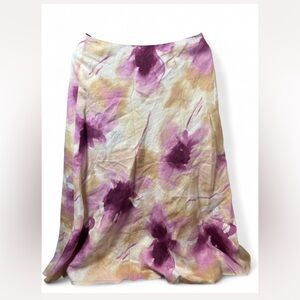 Jones Wear Purple and Tan Floral A-Line linen Skirt Y2K